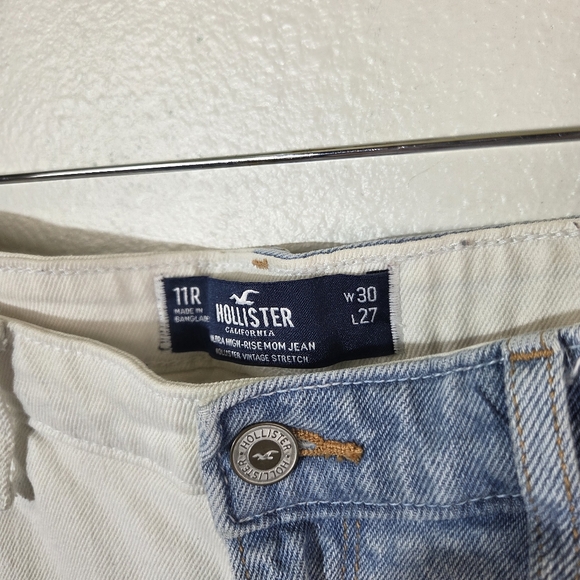 Hollister Ultra High Rise Mom Jeans Women’s 11R W30 Colorblock Blue White Denim - Picture 14 of 14